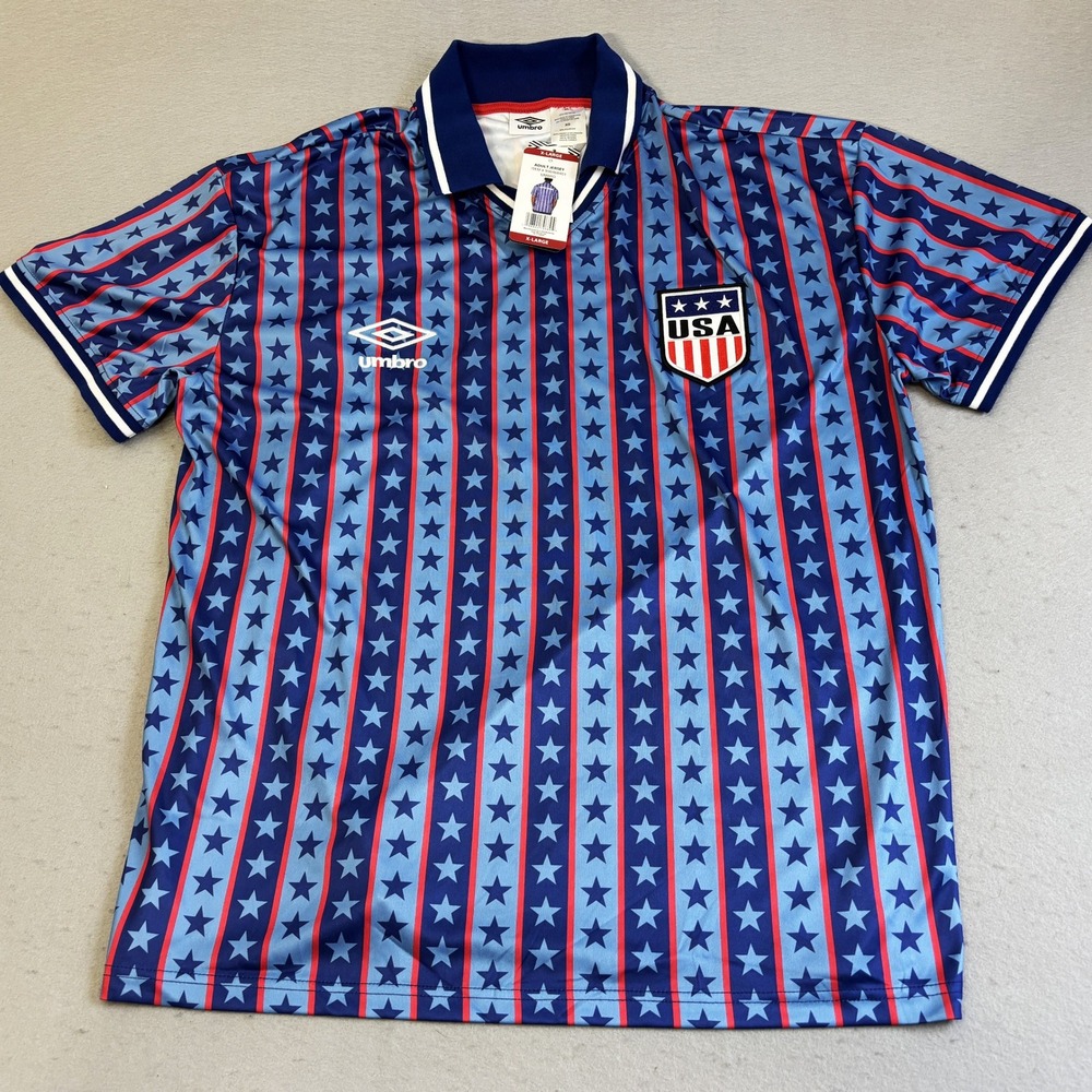 Umbro Soccer Jersey Men XL Blue Stars Stripes USA World Cup National Team Shirt